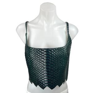 NEW Mia Vesper Blue Green Crocodile Snaggle Snakeskin Animal Crop Leather Top XL